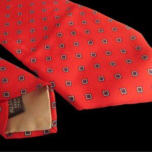Vintage Classic Red Geometric Print Designer Silk Necktie